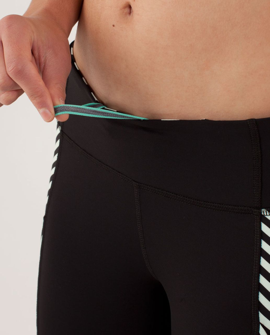 Lululemon Run:  Reflect Crop - Black / Classic Stripe Mint Moment Black