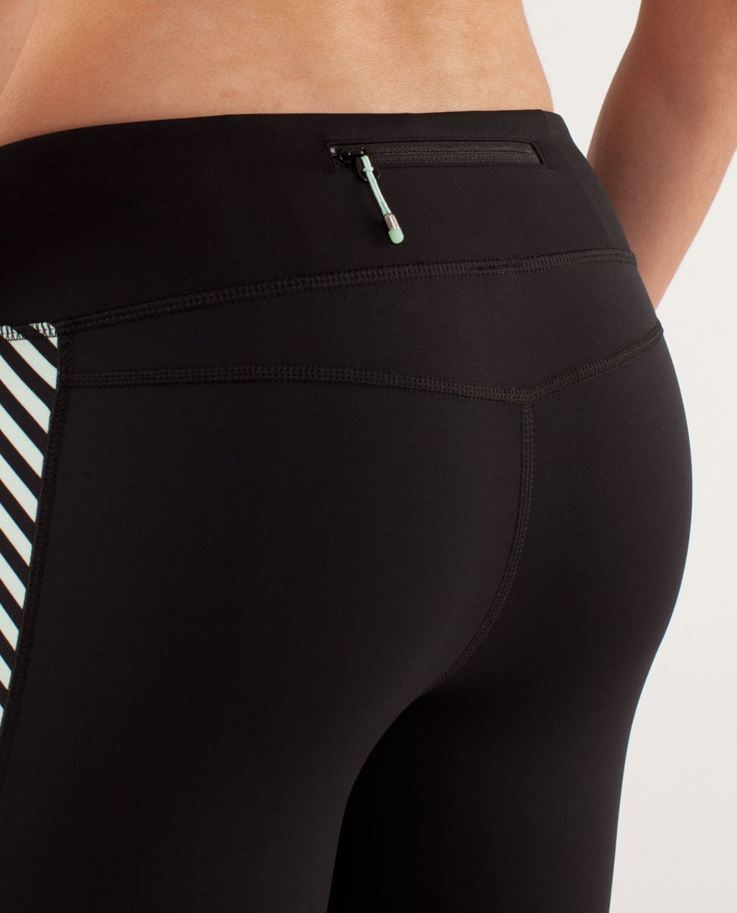 Lululemon Run:  Reflect Crop - Black / Classic Stripe Mint Moment Black