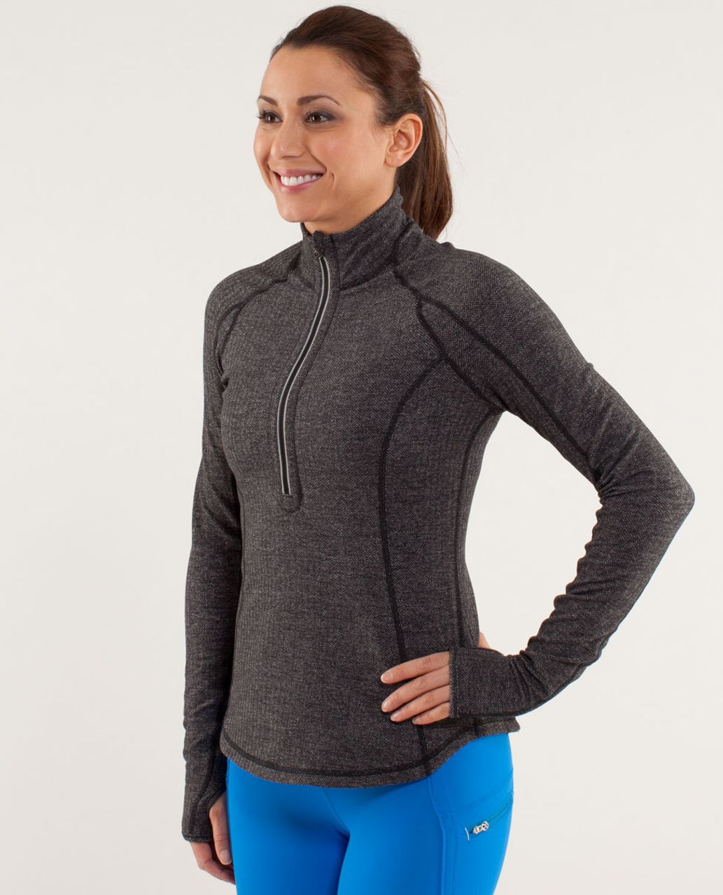 lululemon athletica, Tops, Lululemon Base Runner 2 Zip Heathered  Herringbone Heathered Black 6