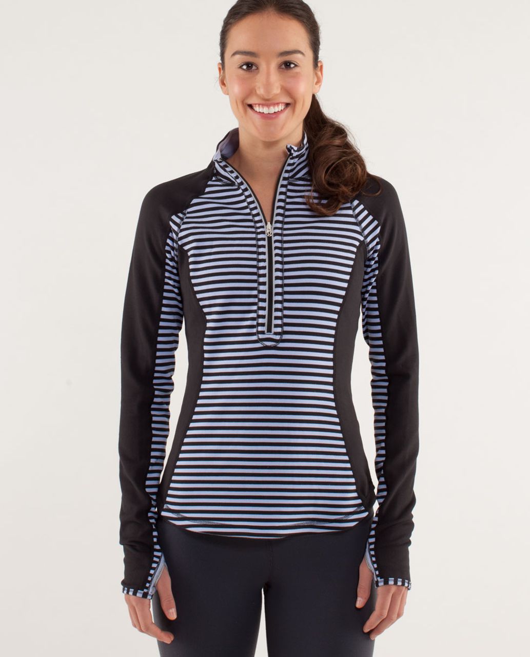 Lululemon Run U- Turn Pullover 1/2 Zip Black Purple Stripes Running Jacket  Size