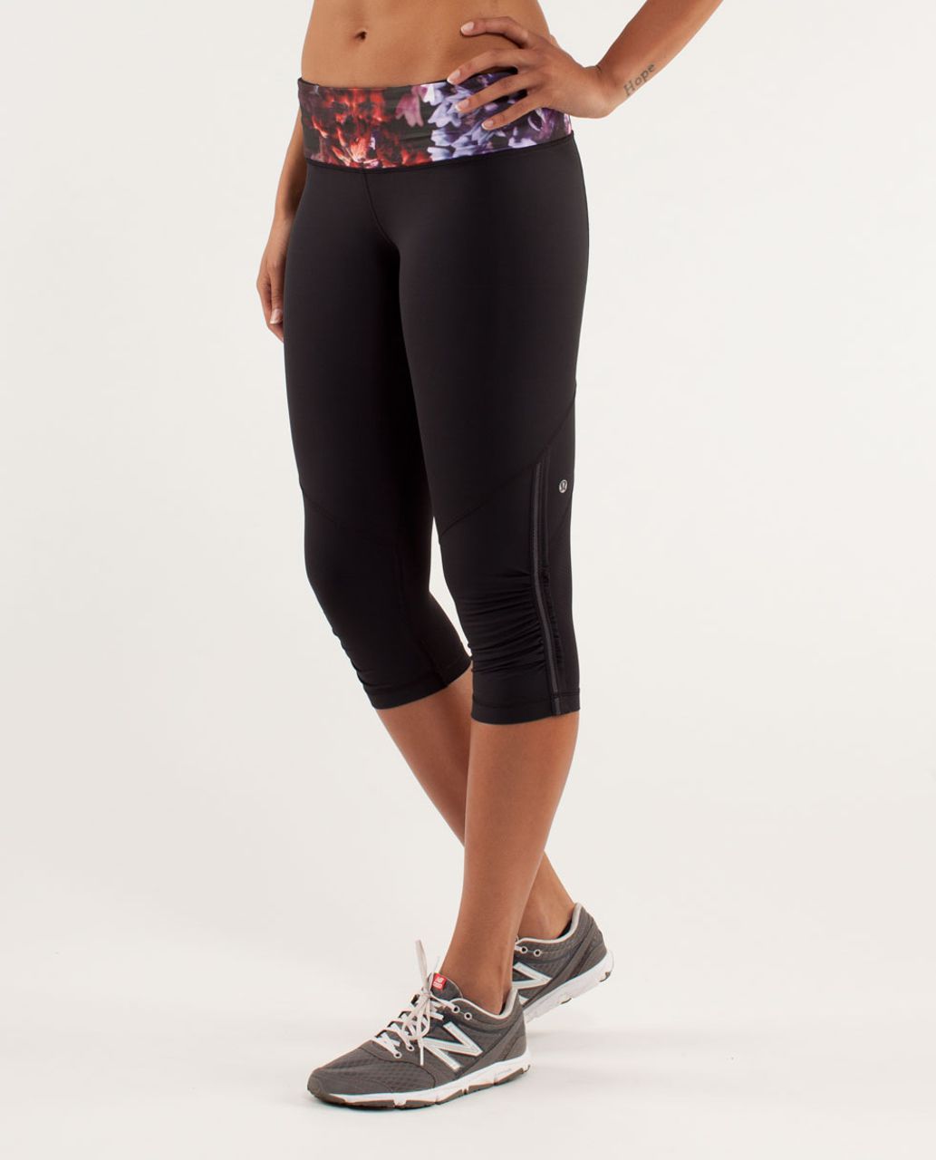 Lululemon Run:  For Your Life Crop - Black / Spring Has Sprung Multi