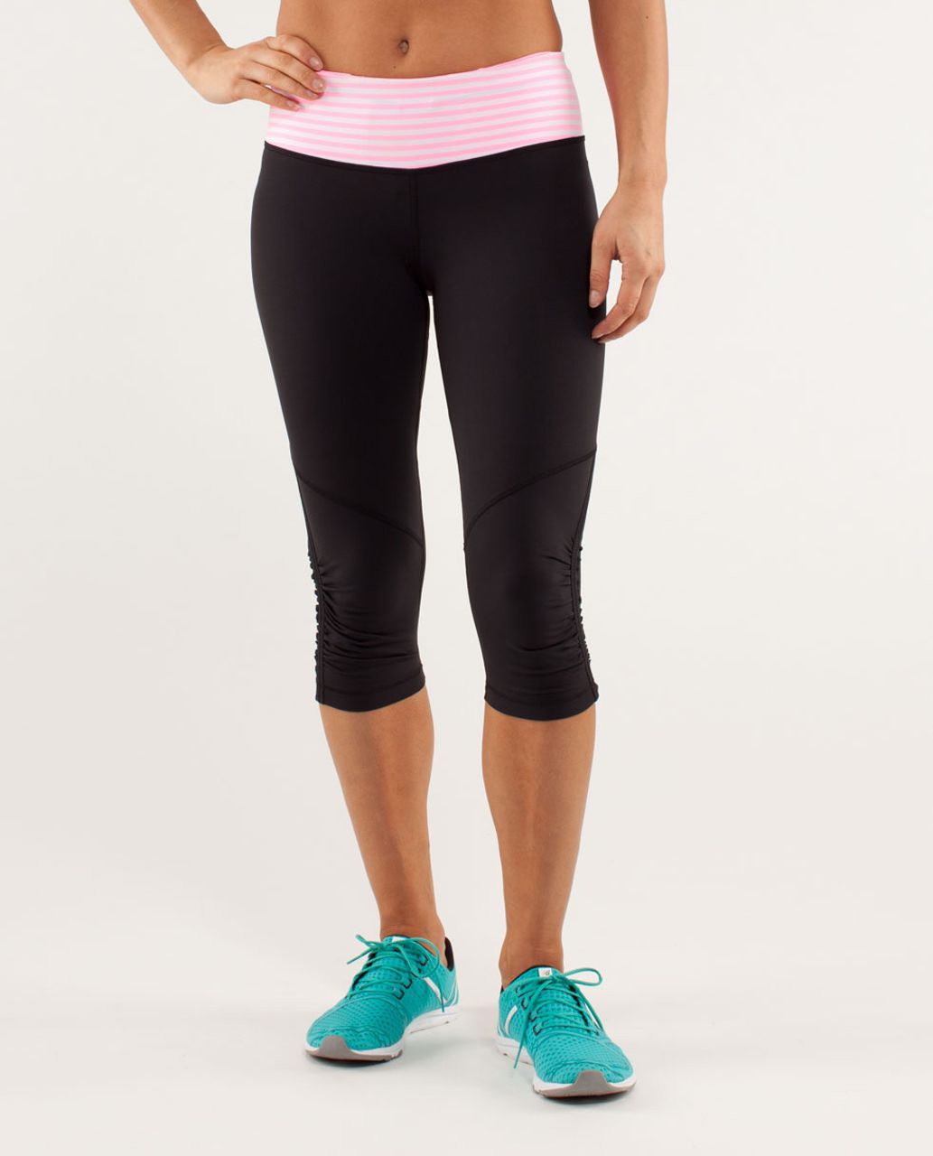 Lululemon Run: For Your Life Crop - Black / Classic Stripe Pink Shell ...