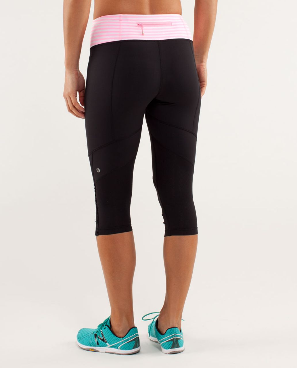 Lululemon Run:  For Your Life Crop - Black / Classic Stripe Pink Shell