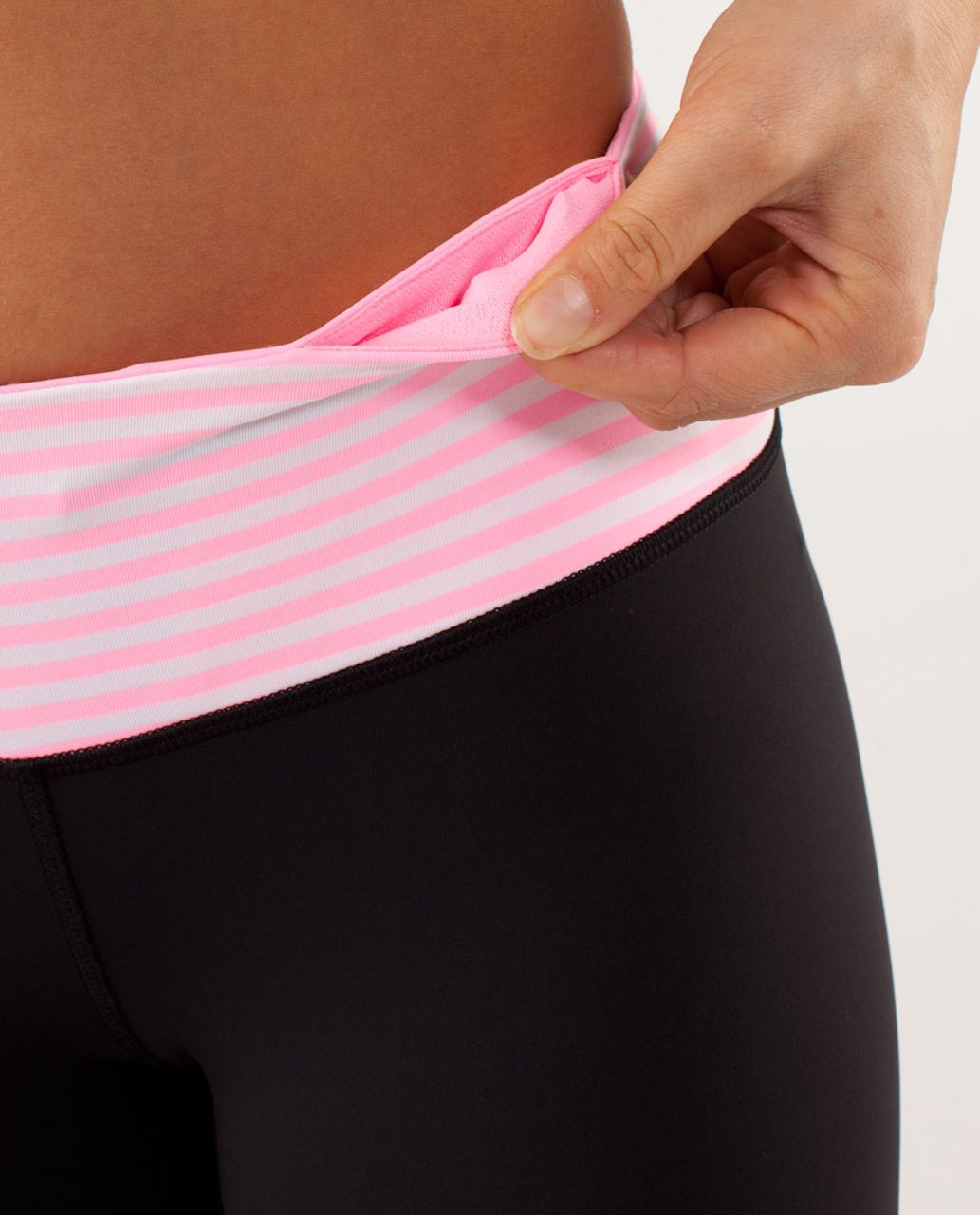 Lululemon Run:  For Your Life Crop - Black / Classic Stripe Pink Shell