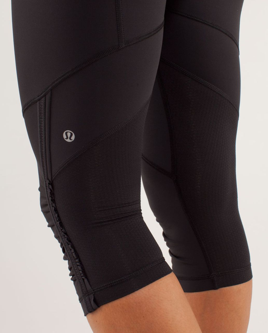 Lululemon Run:  For Your Life Crop - Black / Classic Stripe Pink Shell