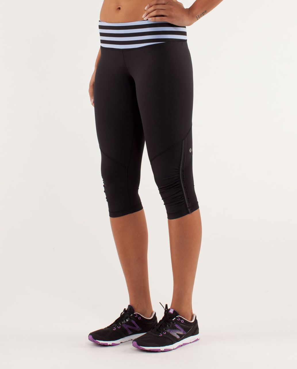 Lululemon Run: For Your Life Crop - Black / Sea Stripe Printed