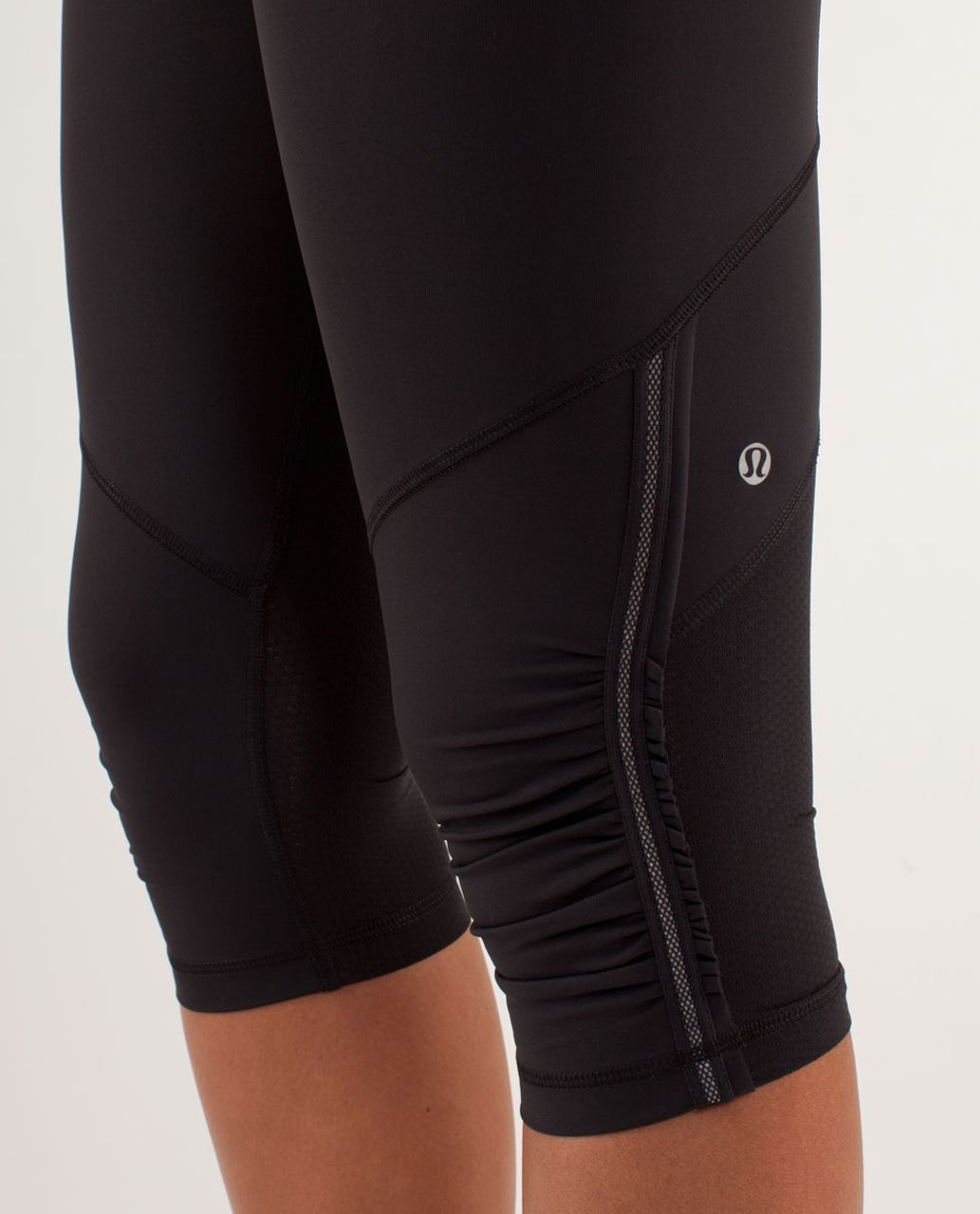 Lululemon Run:  For Your Life Crop - Black / Sea Stripe Printed Polar Haze Black