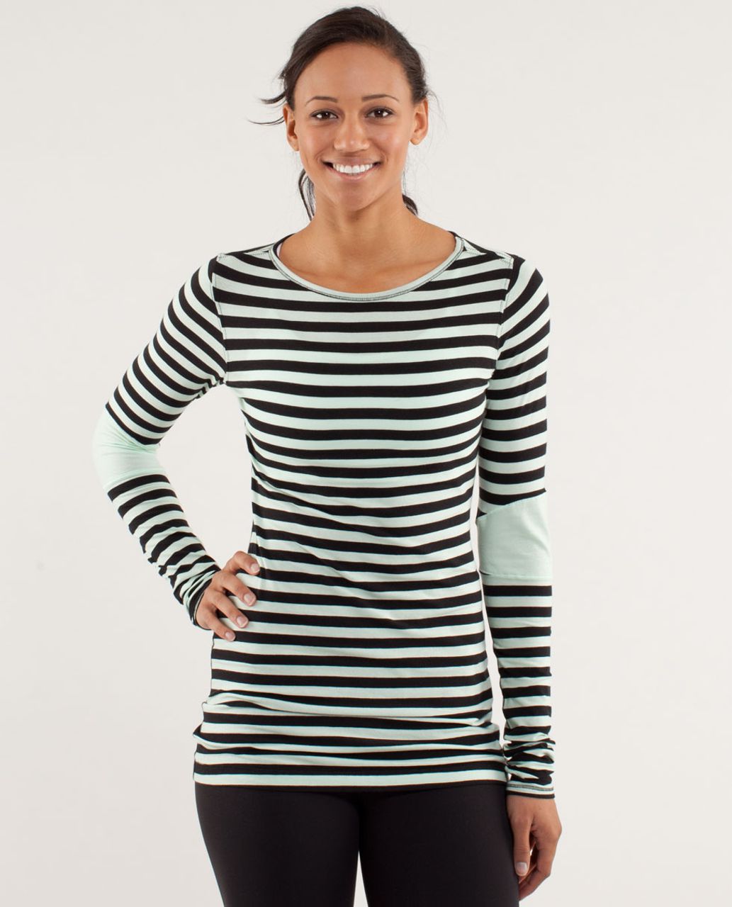 Lululemon Womens Shirt Long Sleeve Scoop Neck Top Striped Gray