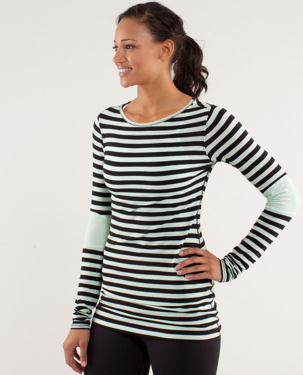 Lululemon Devotion Long Sleeve Tee - Sea Stripe Mint Moment Black / Mint Moment