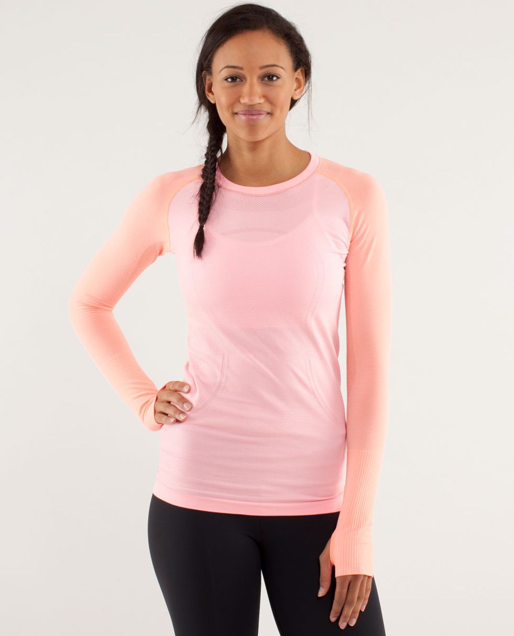 Lululemon Run:  Swiftly Tech Long Sleeve - Bleached Coral / Pop Orange