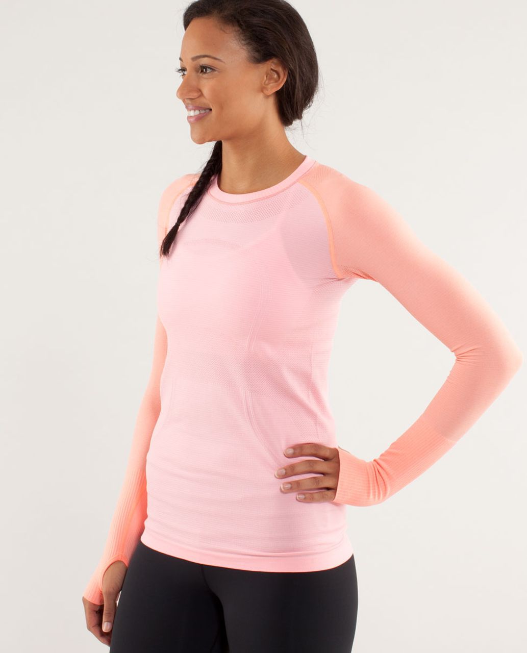 Lululemon Run:  Swiftly Tech Long Sleeve - Bleached Coral / Pop Orange