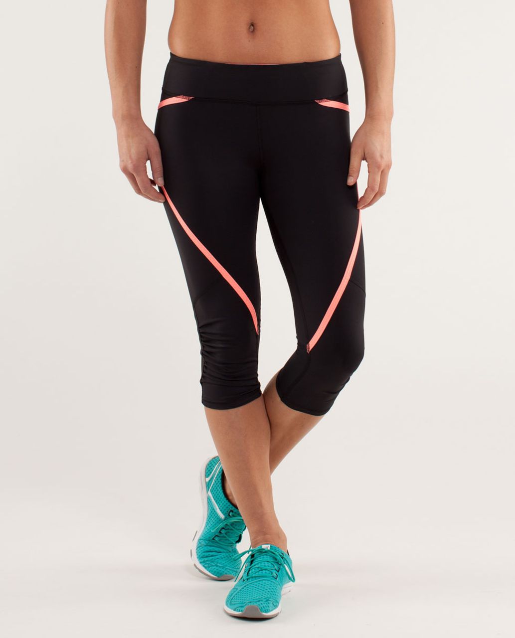 Lululemon Run:  Pace Crop - Black / Ocean Stripe Bleached Coral / Pop Orange