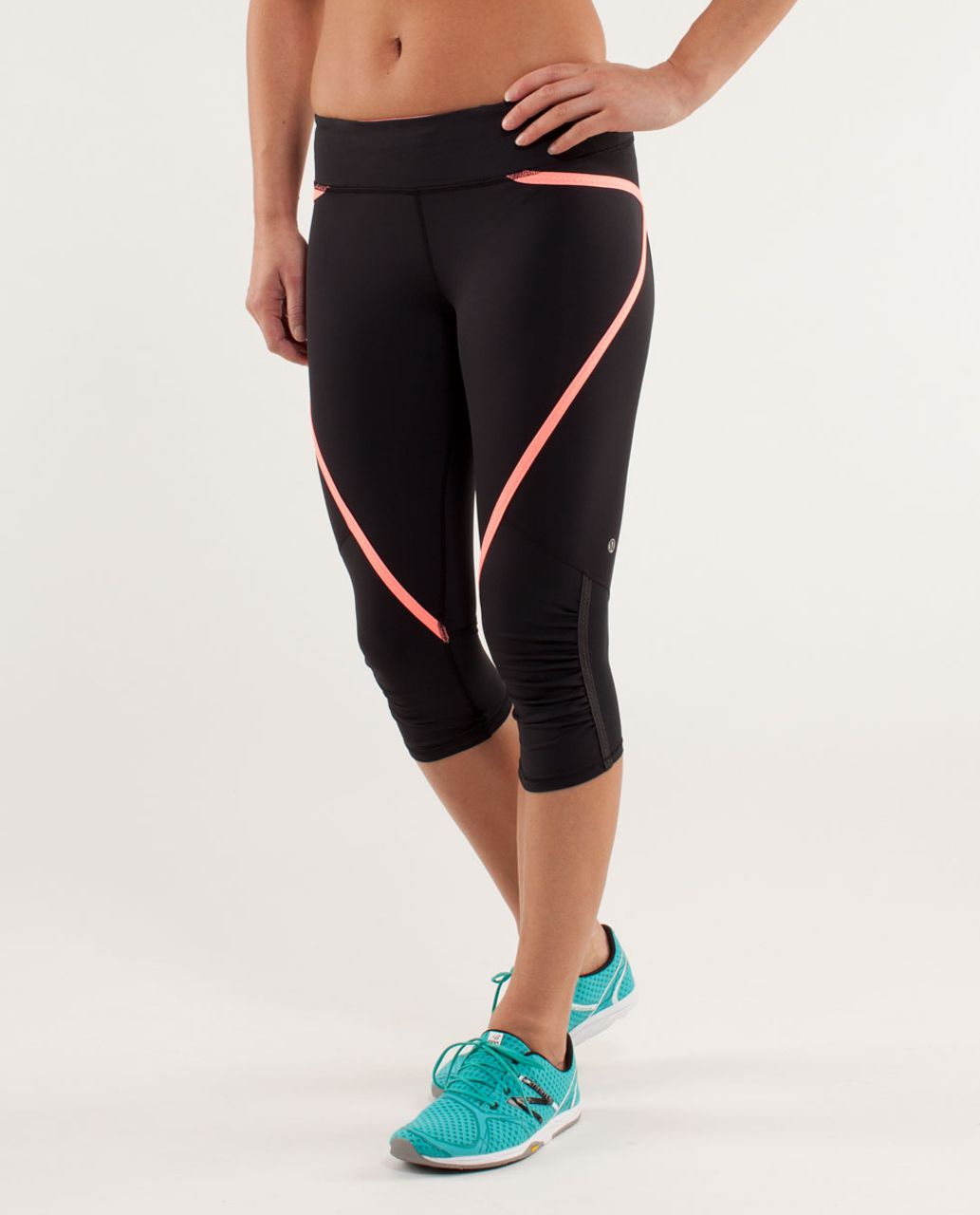 Lululemon Run:  Pace Crop - Black / Ocean Stripe Bleached Coral / Pop Orange