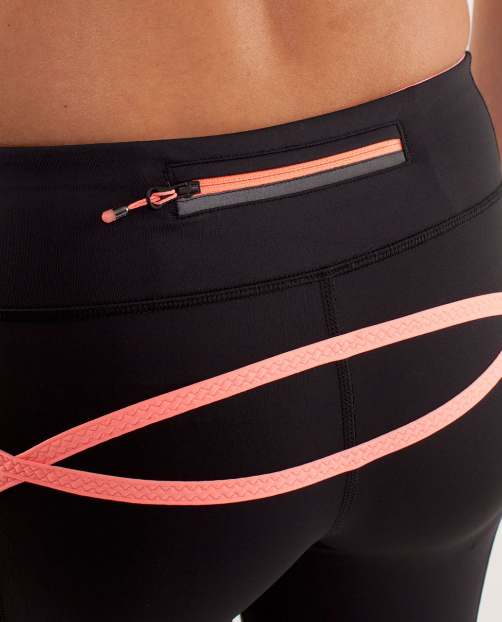 Lululemon Run:  Pace Crop - Black / Ocean Stripe Bleached Coral / Pop Orange