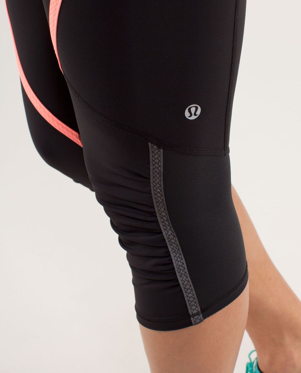 Lululemon Run:  Pace Crop - Black / Ocean Stripe Bleached Coral / Pop Orange