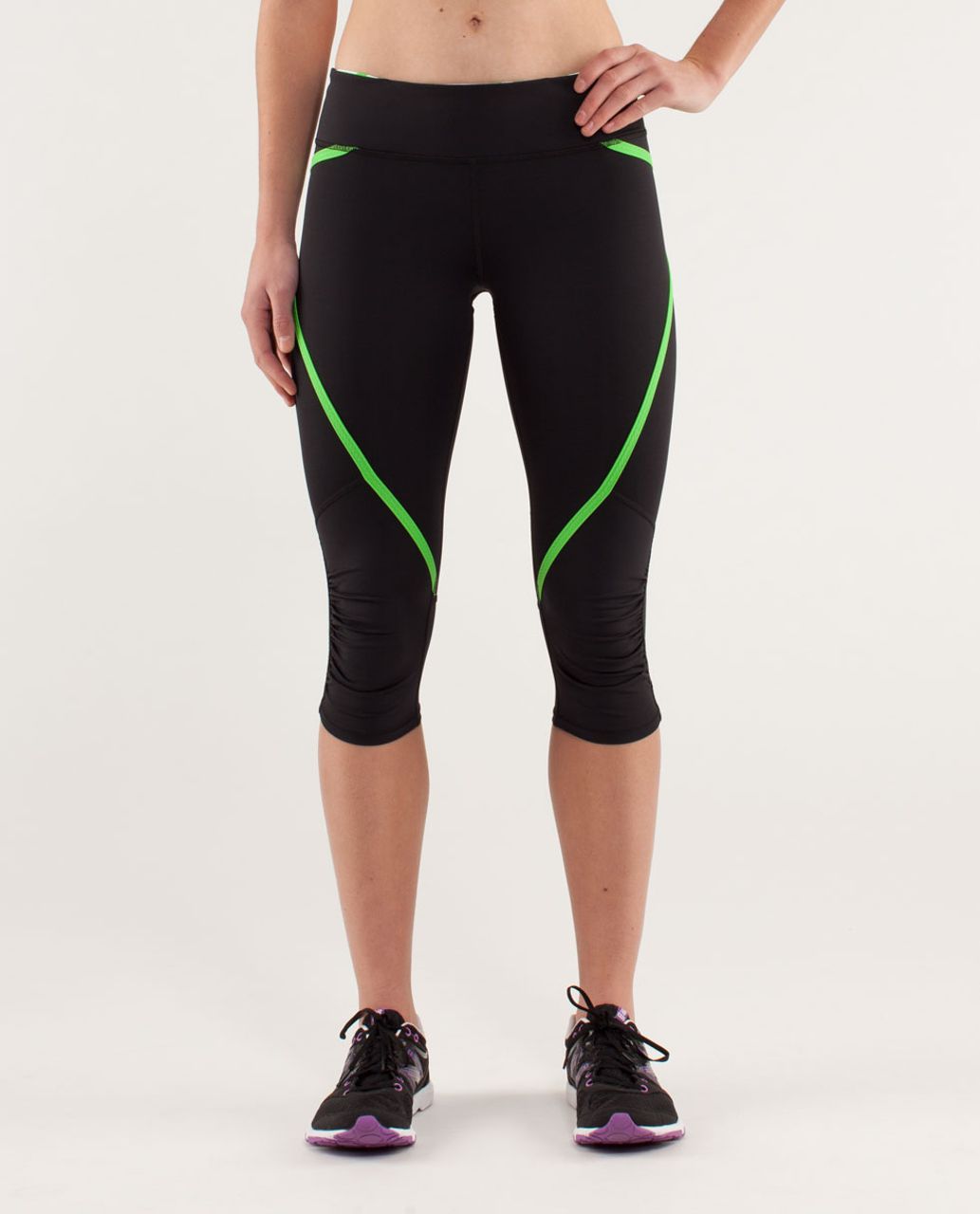 Lululemon Run:  Pace Crop - Black / Ocean Stripe Frond / Frond