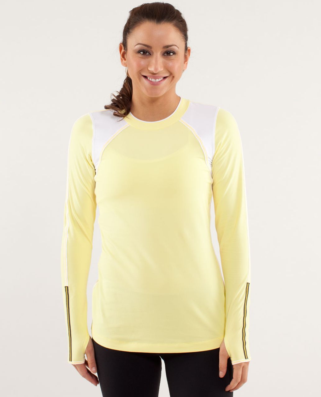 Lululemon Run:  Layer Me Long Sleeve - Mellow Lemon / White