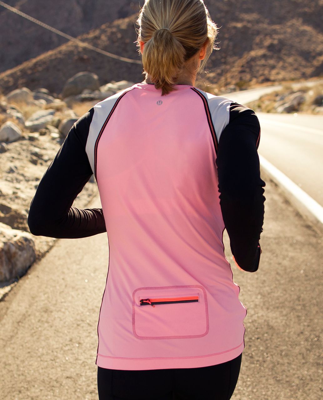 Lululemon Run:  Layer Me Long Sleeve - Bleached Coral / Dune / Black