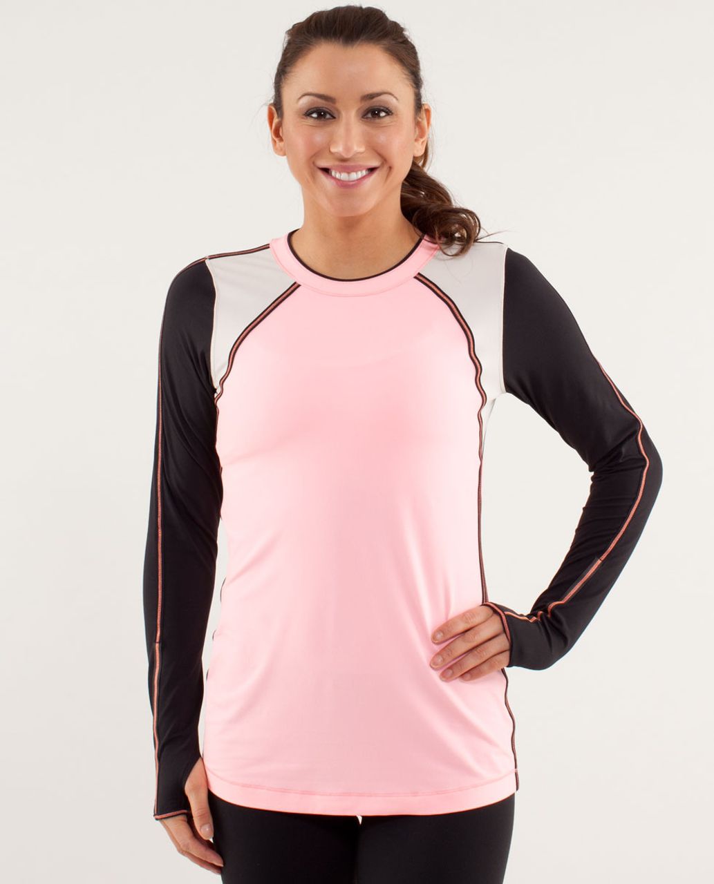 Lululemon Run:  Layer Me Long Sleeve - Bleached Coral / Dune / Black