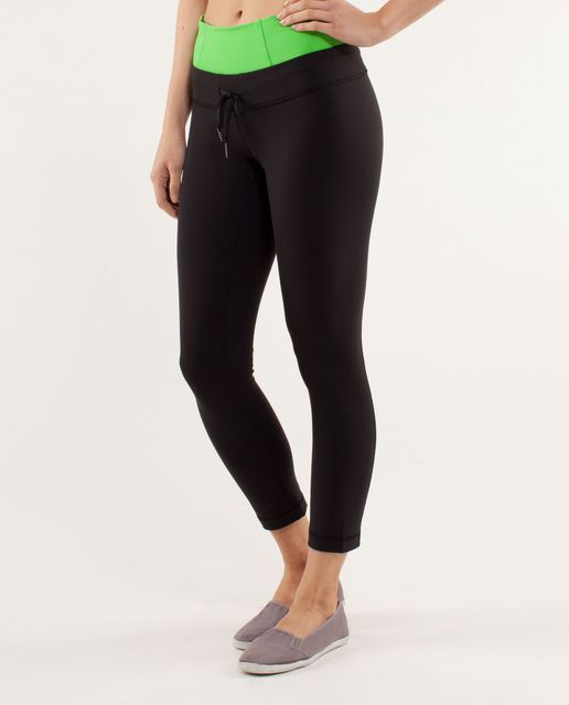 Lululemon Foldover Double Logo Black Leggings Mesh Laser Cutout Ankles Size  0 - $25 - From Emily