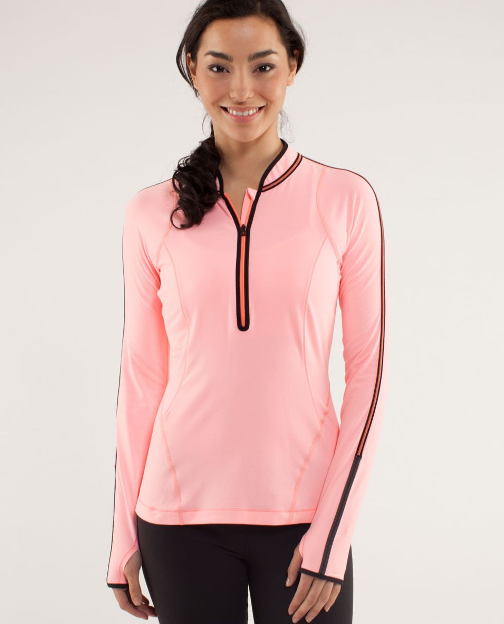 Lululemon Run:  Rise And Shine Pullover - Bleached Coral / Pop Orange
