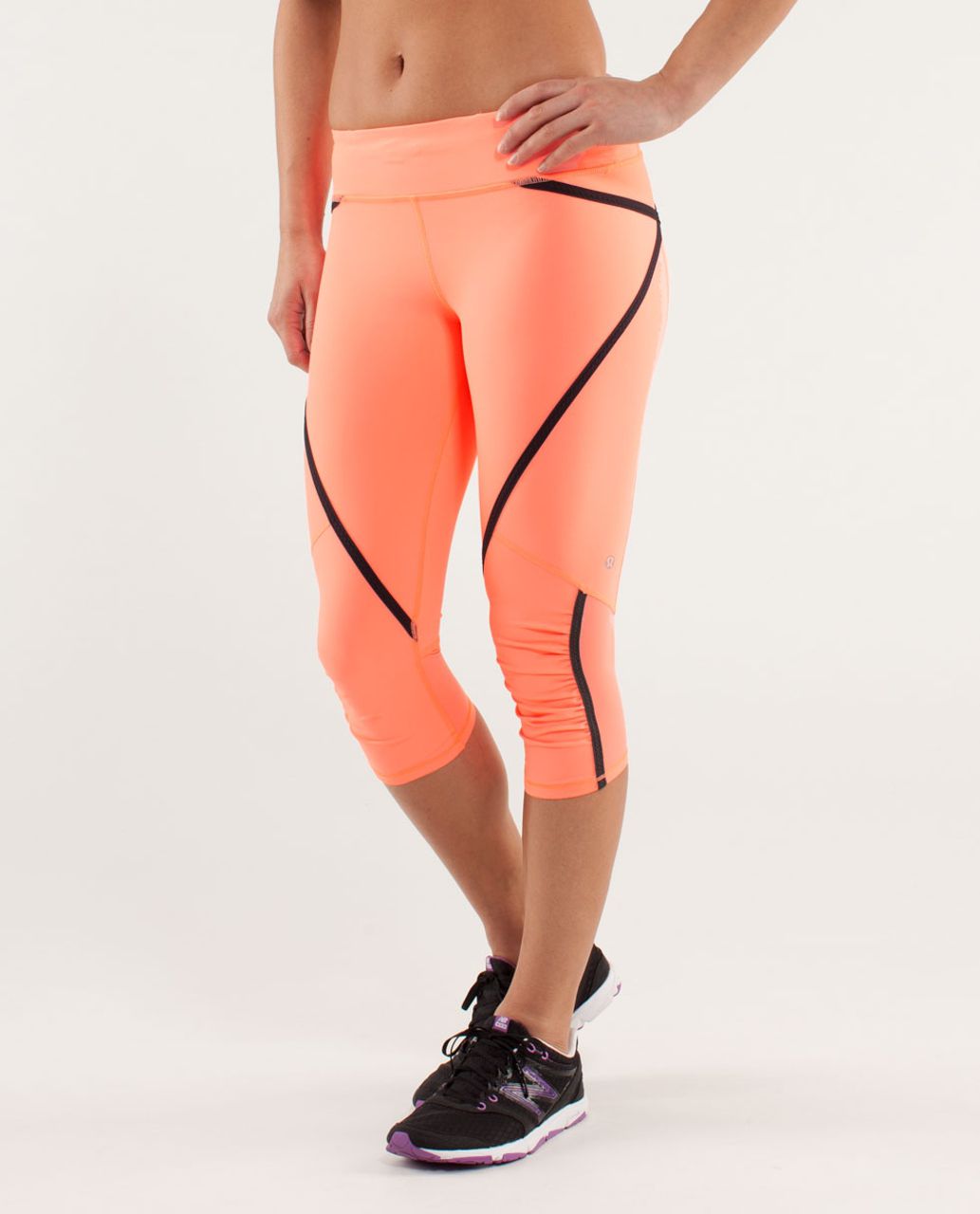 Lululemon Run: Pace Crop - Pop Orange / Bleached Coral / Black