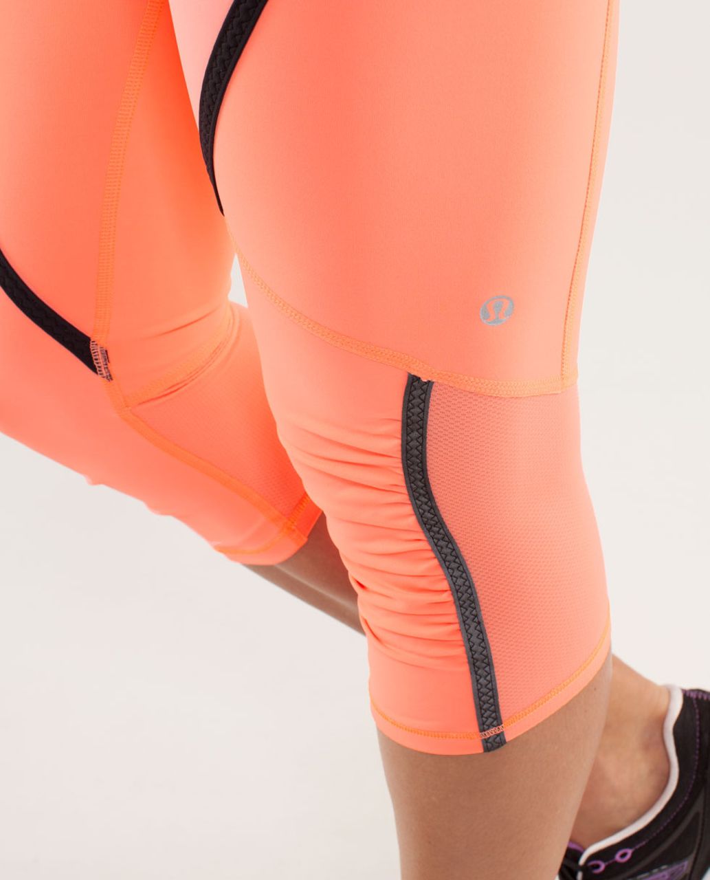 Lululemon Run:  Pace Crop - Pop Orange / Bleached Coral / Black