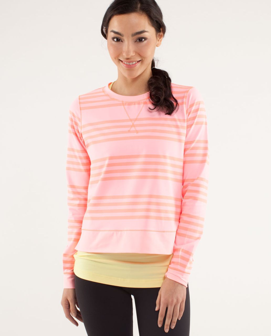 Lululemon Run: Warm Up Crew   Ocean Stripe Bleached Coral / Pop