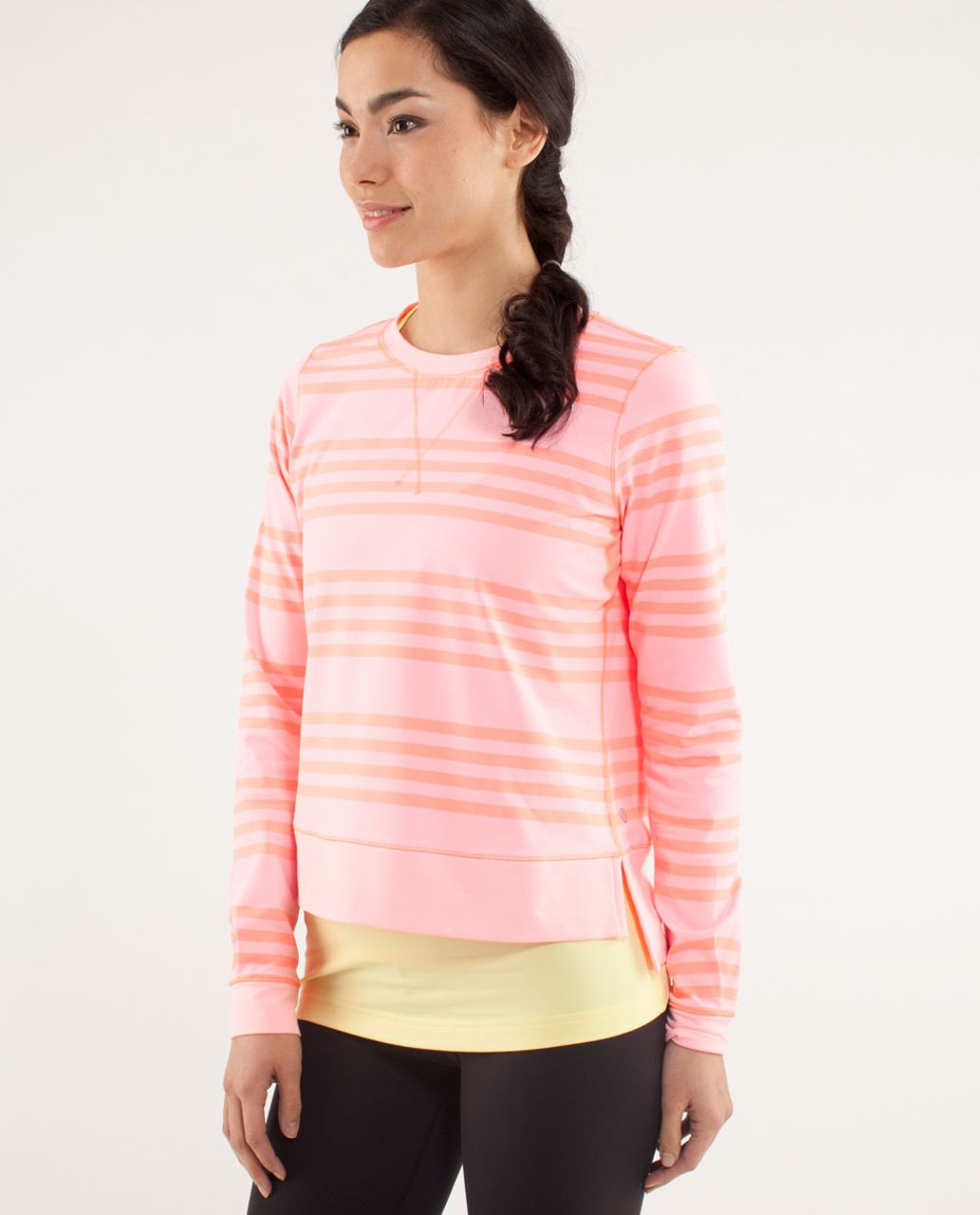 Lululemon Run:  Warm Up Crew - Ocean Stripe Bleached Coral / Pop Orange