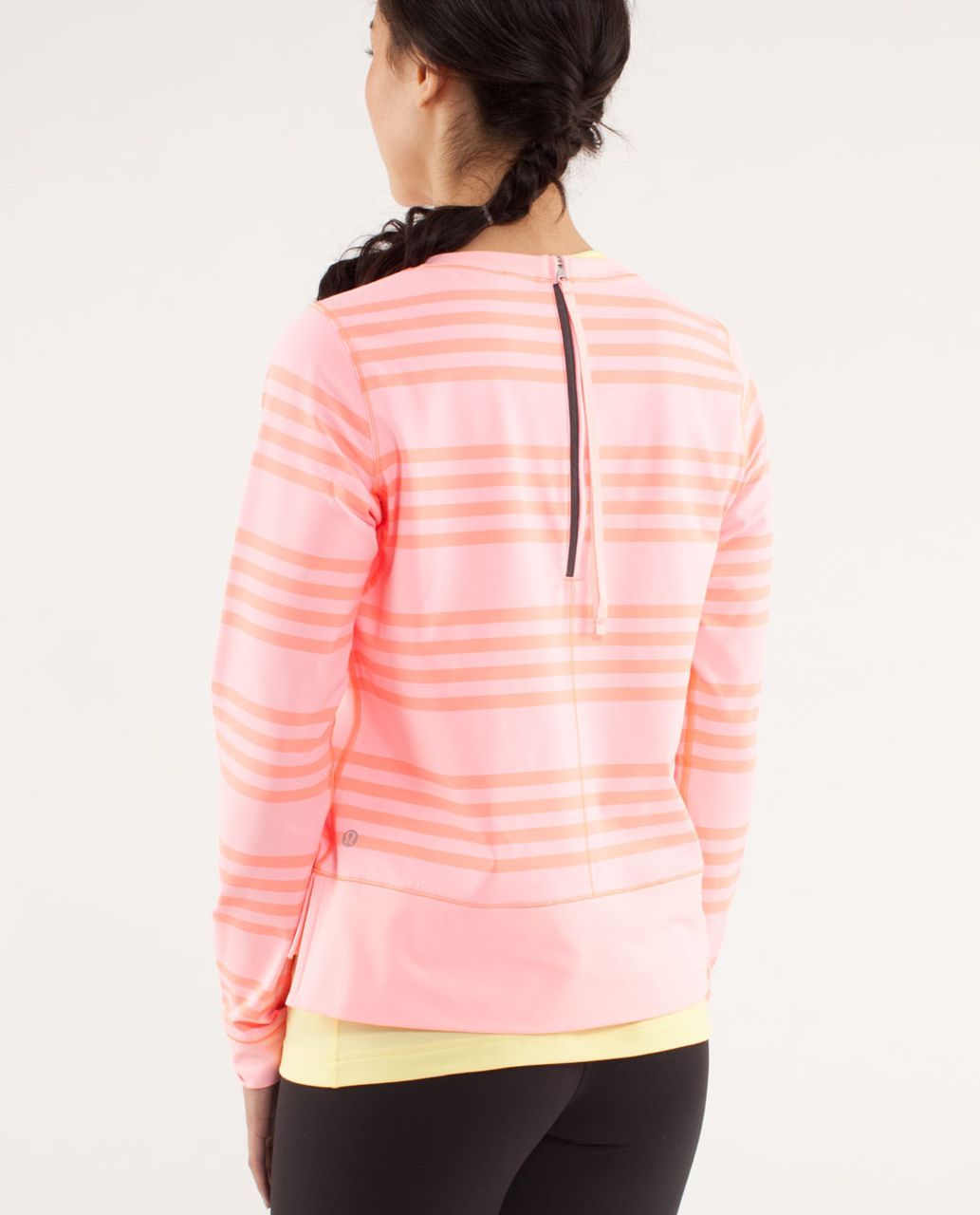 Lululemon Run:  Warm Up Crew - Ocean Stripe Bleached Coral / Pop Orange