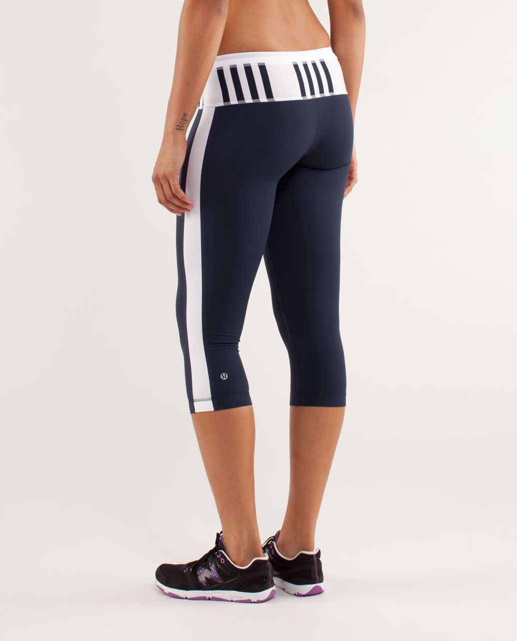 Lululemon Run:  Proceed With Speed Crop - Inkwell / White / Ocean Stripe Inkwell