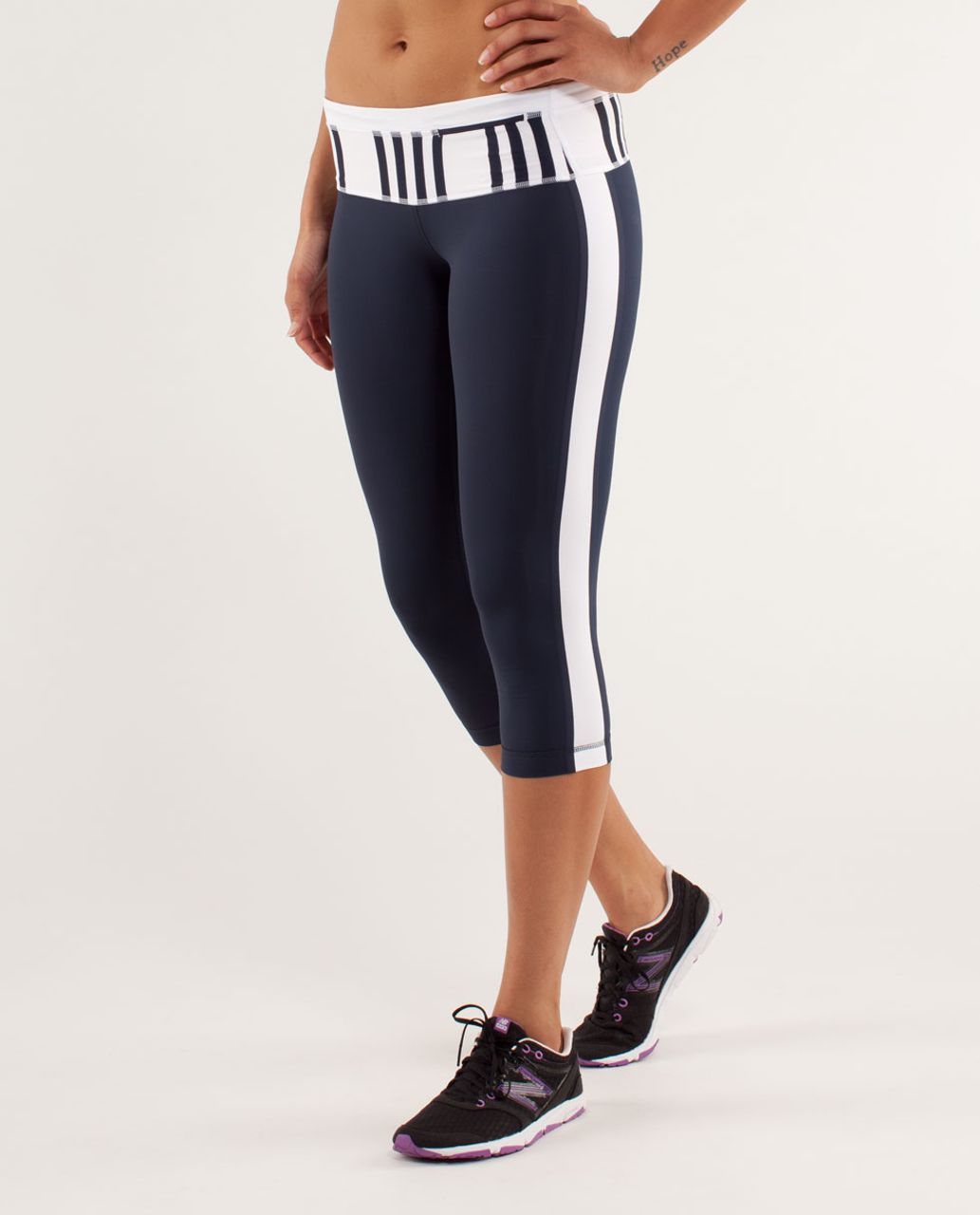 Lululemon Run:  Proceed With Speed Crop - Inkwell / White / Ocean Stripe Inkwell