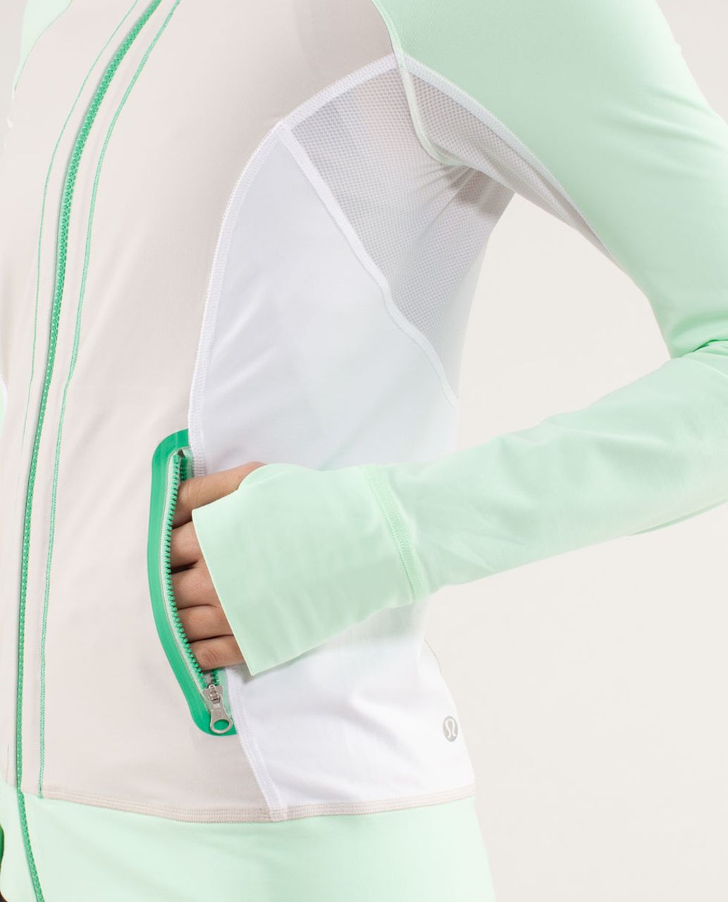 Lululemon Run:  Beach Runner Jacket - Dune / Fresh Teal / White