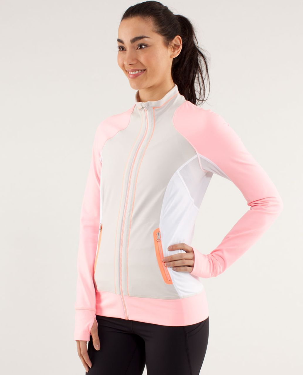 Lululemon Run:  Beach Runner Jacket - Dune / Bleached Coral / White