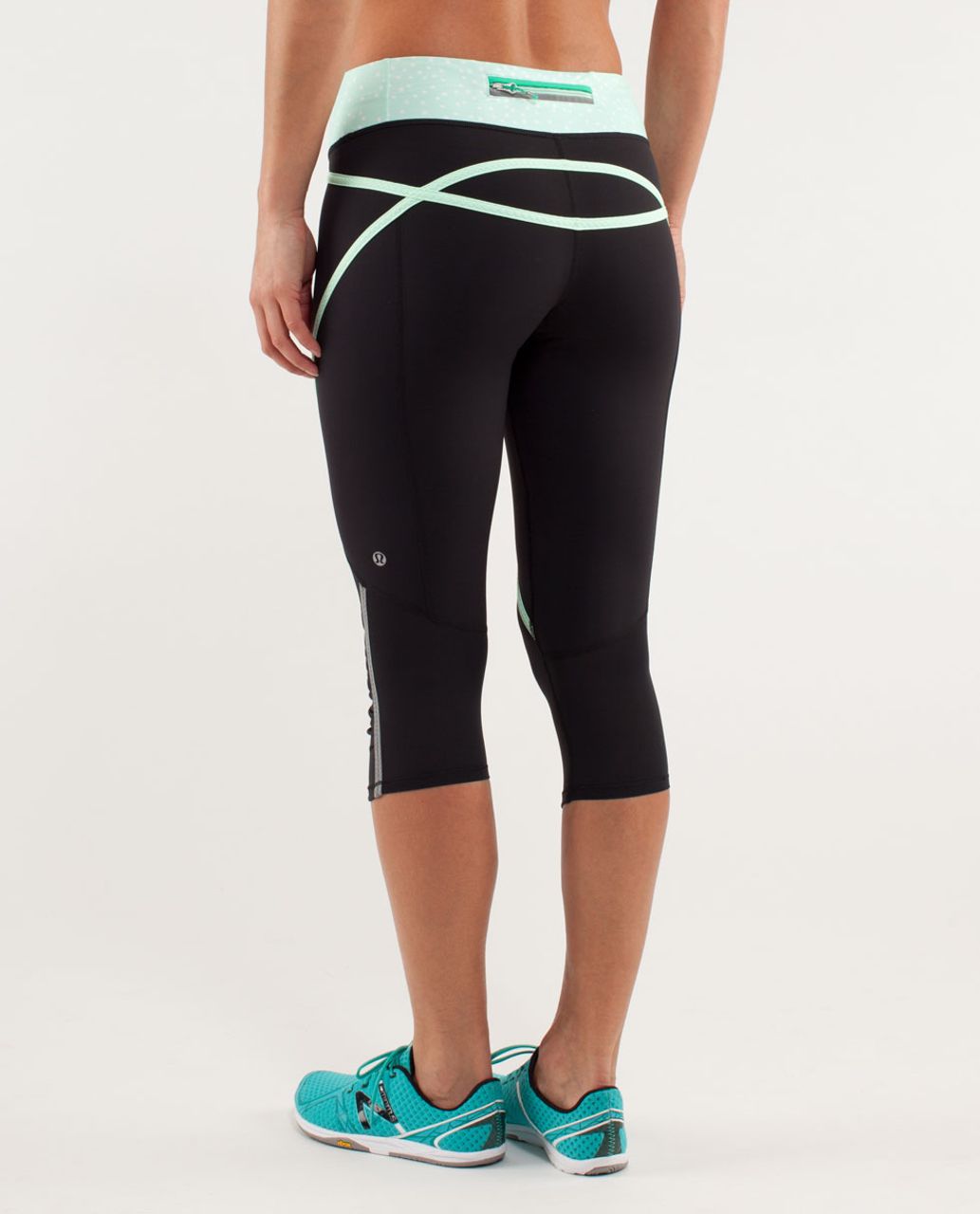 Lululemon Run:  Pace Crop - Black / Petit Dot Fresh Teal / Fresh Teal