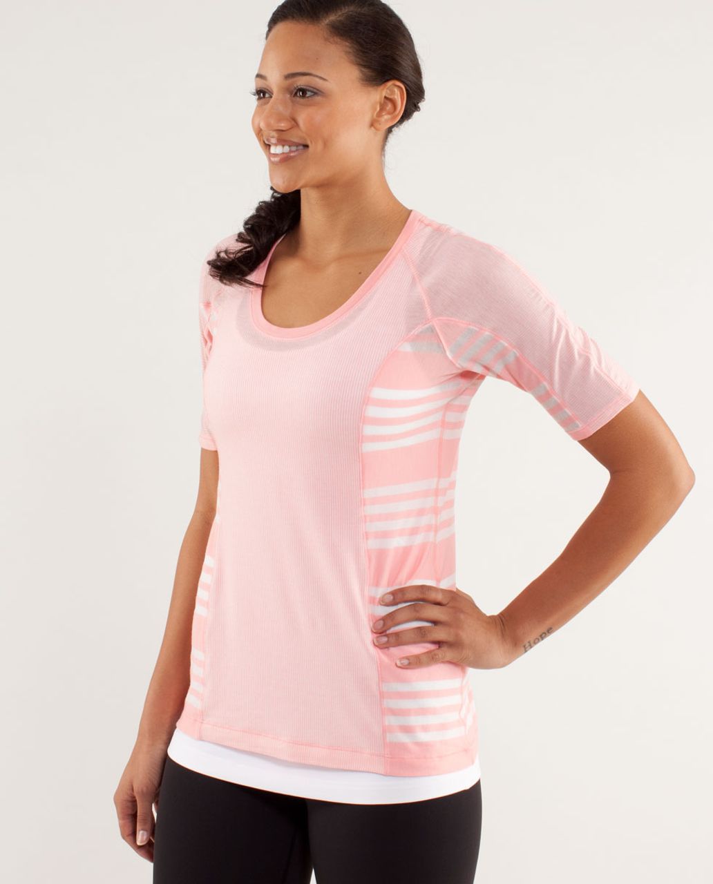 Lululemon Puri Tee Short Sleeve - Tonka Stripe Bleached Coral / Bleached Coral / Ocean Stripe Bleached Coral