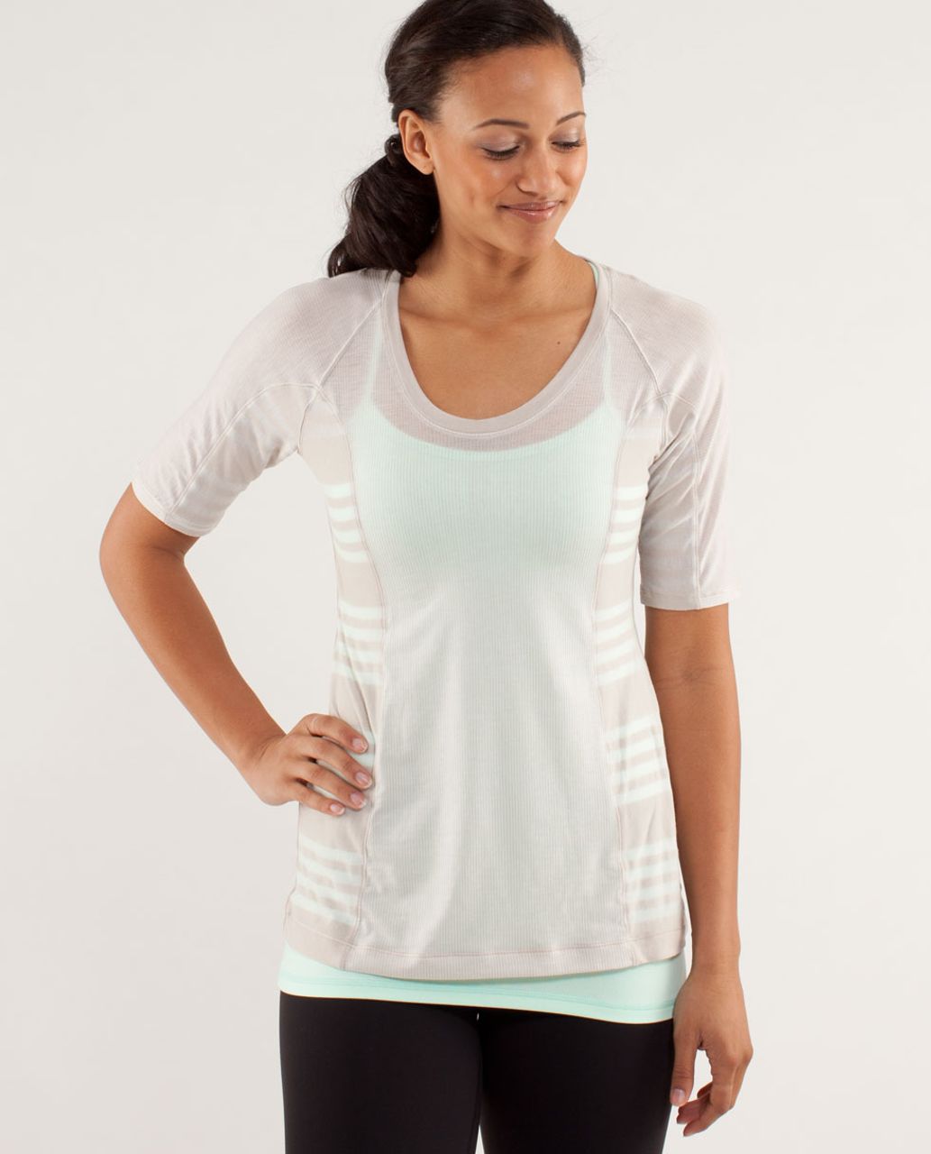 Lululemon Puri Tee Short Sleeve - Tonka Stripe Dune / Dune / Ocean Stripe Dune