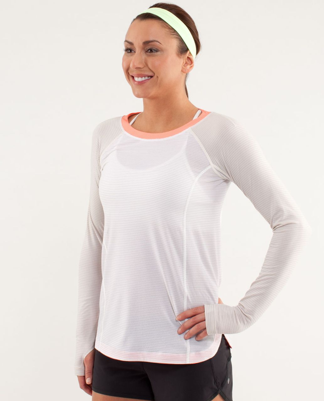 Lululemon Run:  Turn It Up Long Sleeve - White / Dune / Pop Orange