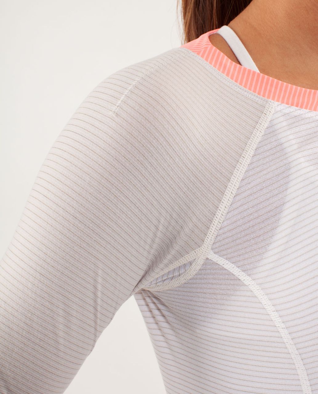 Lululemon Run:  Turn It Up Long Sleeve - White / Dune / Pop Orange