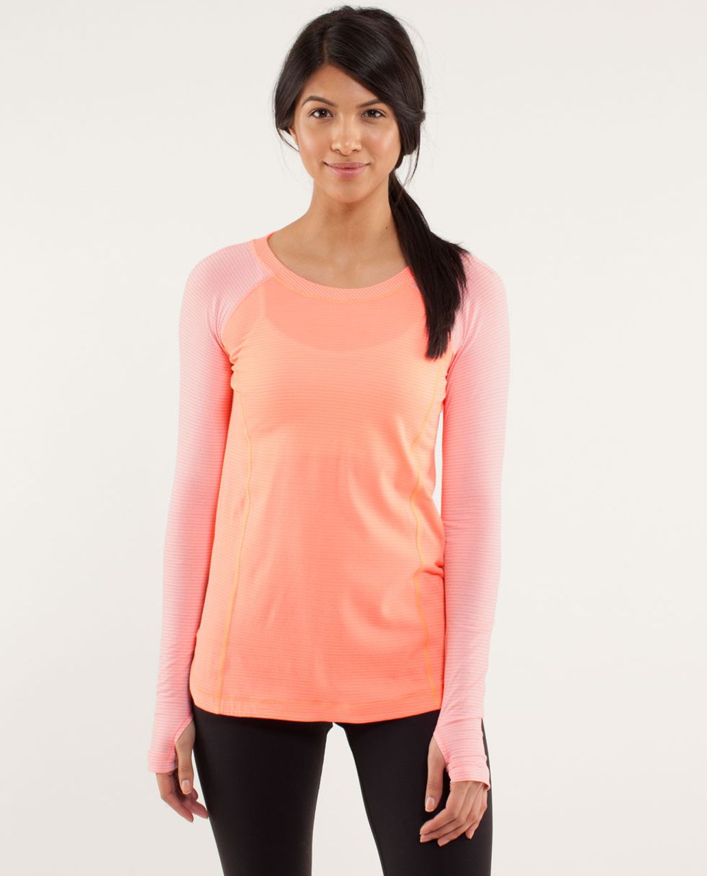 Lululemon Run:  Turn It Up Long Sleeve - Pop Orange / Dune / Wagon Stripe Pop Orange