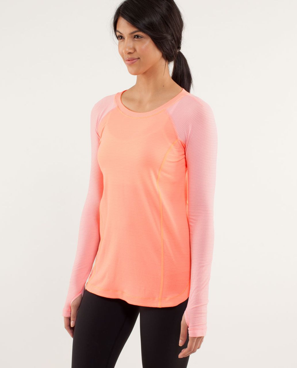 Lululemon Run:  Turn It Up Long Sleeve - Pop Orange / Dune / Wagon Stripe Pop Orange