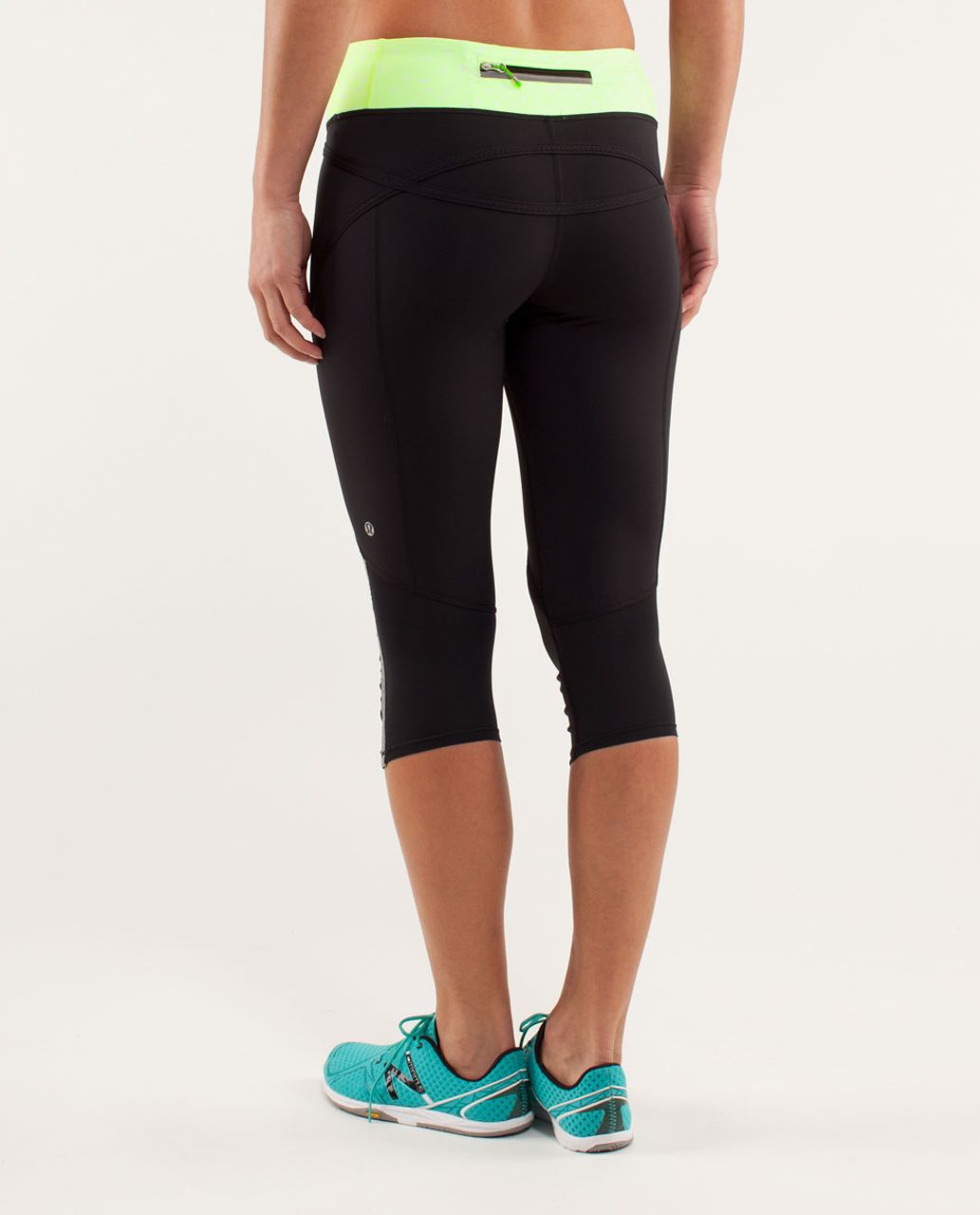 Lululemon Run:  Pace Crop - Black / Petit Dot Faded Zap / Faded Zap