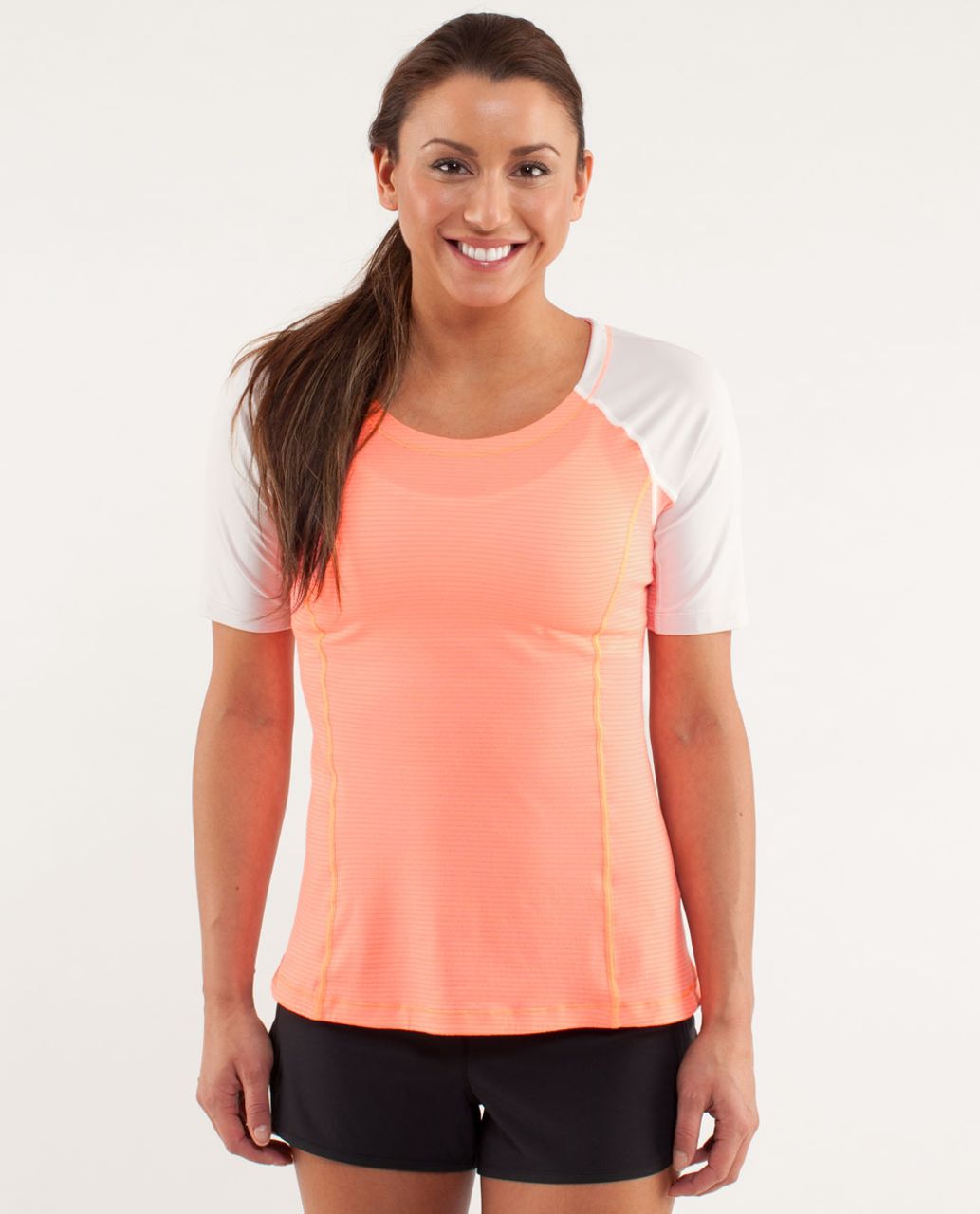 Lululemon Run:  Turn It Up Tee - Pop Orange / Dune / Wagon Stripe Pop Orange