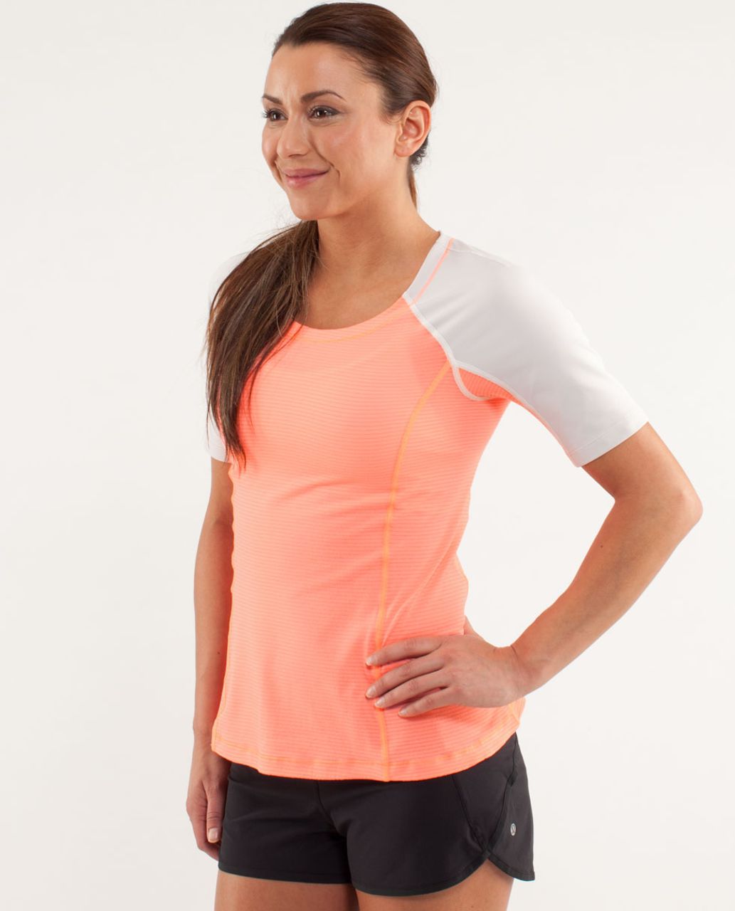 Lululemon Run:  Turn It Up Tee - Pop Orange / Dune / Wagon Stripe Pop Orange