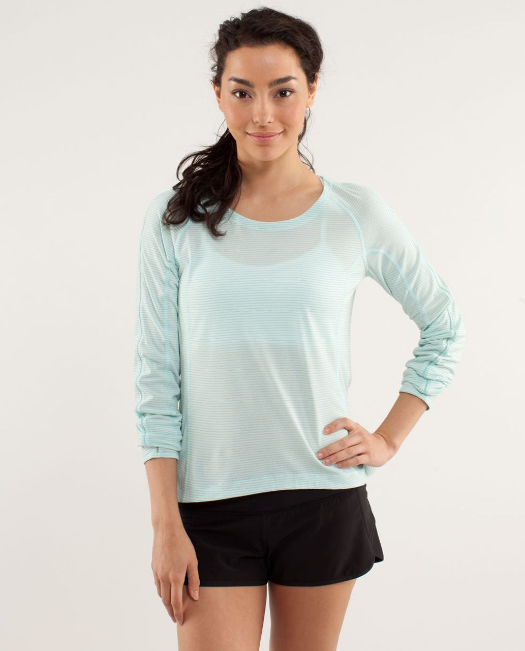 Lululemon Run:  Silver Lining Long Sleeve - Aquamarine / Beach Blanket Blue