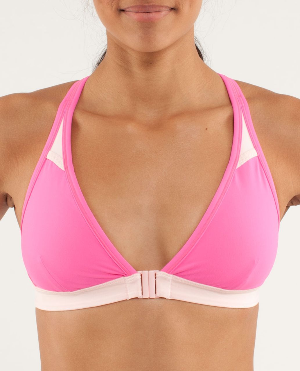 Lululemon Womens‘Heat It Up’ Pink Sz S Front Closure Snap Yoga Athletic Bra  Logo