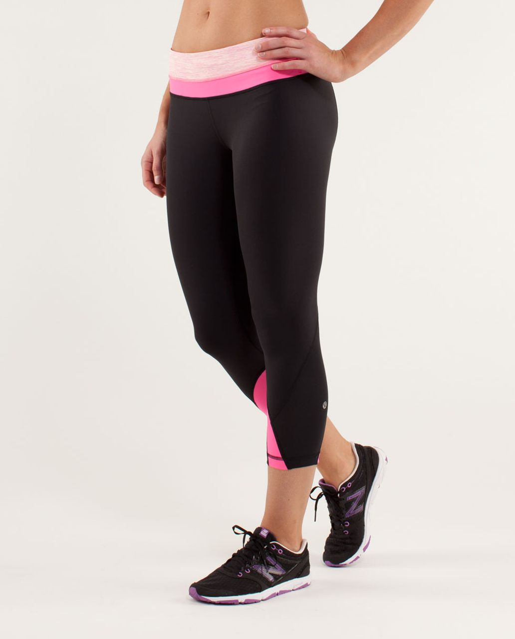 Lululemon Run:  Inspire Crop II - Black / Wee Are From Space Parfait Pink / Pinkelicious