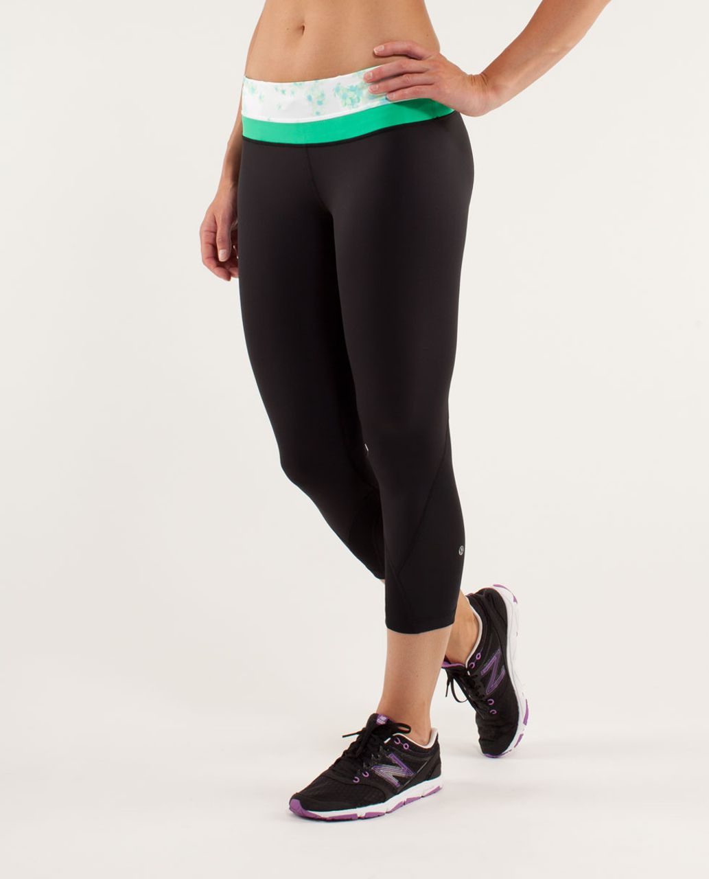 Lululemon Run:  Inspire Crop II - Black / Frangipani Very Green / Very Green