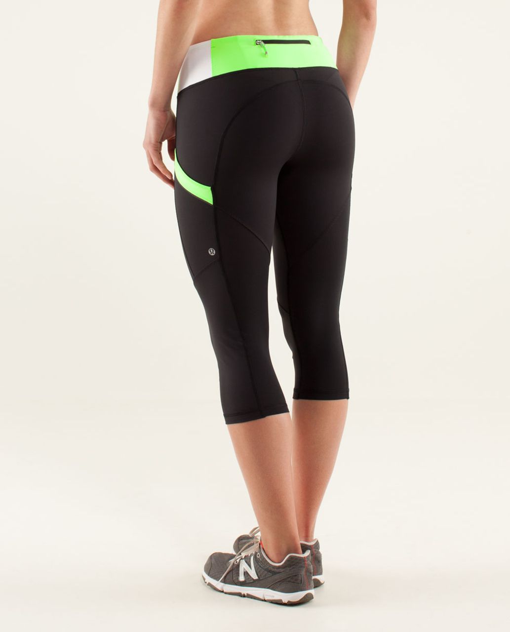 Lululemon Run:  Mod Moves Crop - Black / Zippy Green / White