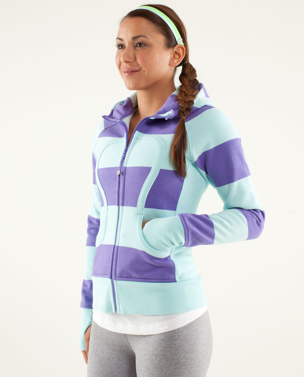 Lululemon Scuba Hoodie *Stretch (Lined Hood) - Bold Stripe Printed Power Purple / Aquamarine